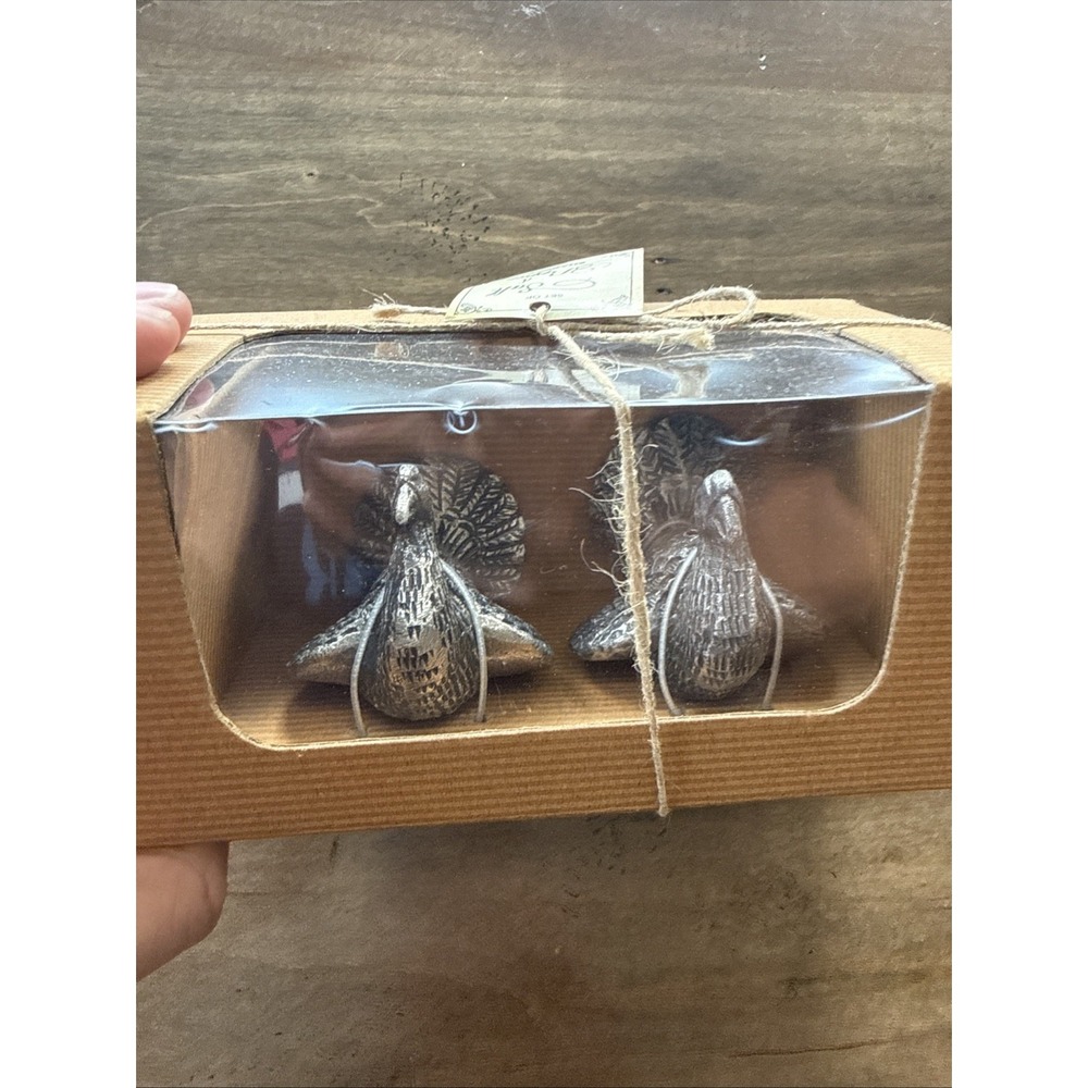 Vintage Thanksgiving Turkey Salt And Pepper Shaker Set Pewter New